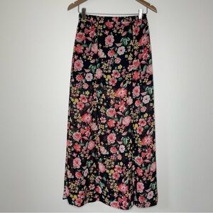Forever 21 Sheer Black and Pink Floral Maxi Skirt with High Leg Slit
